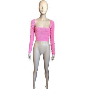 American Eagle Pink Knit Long Sleeve Crop Top